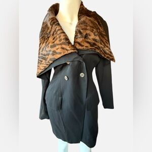 Vintage 80’s/90’s PLEIN SUD black wool blend blazer w/ removable leopard collar